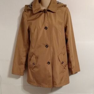 Vtg Y2k Short Trench Raincoat With Detachable Hood Animal Print